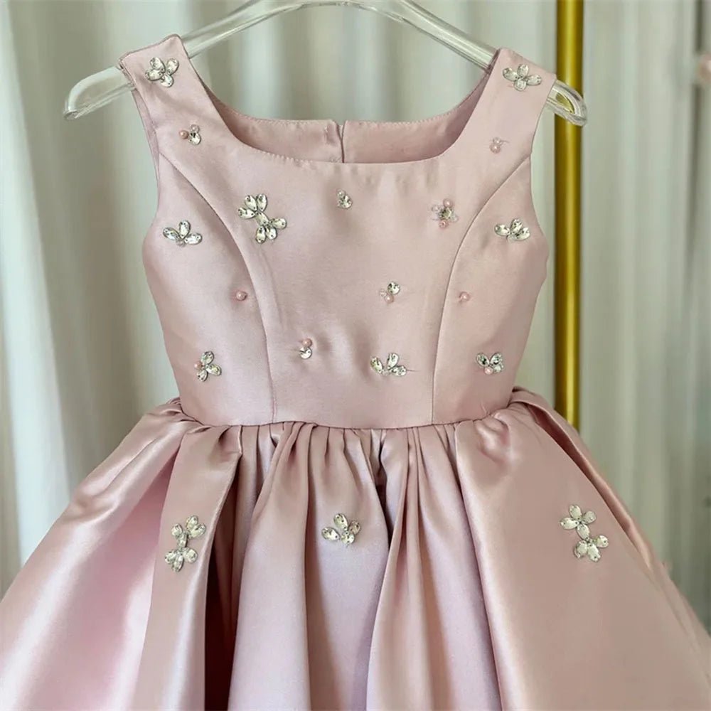 Satin Crystal & Pearl Flower Girl Ball Gown - Luzilly Bridal & Apparel
