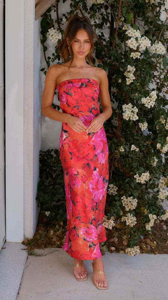 Satin Halter Backless Slit Midi Dress - Print High Neck Elastic Waist Wedding Guest Dress - Luzilly Bridal & Apparel