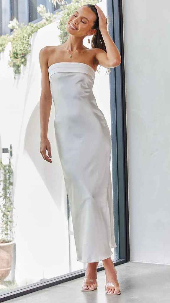 Satin Halter Backless Slit Midi Dress - Print High Neck Elastic Waist Wedding Guest Dress - Luzilly Bridal & Apparel