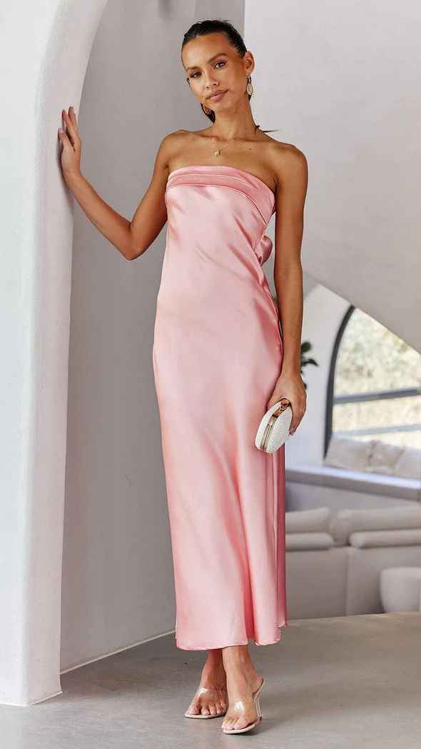 Satin Halter Backless Slit Midi Dress - Print High Neck Elastic Waist Wedding Guest Dress - Luzilly Bridal & Apparel