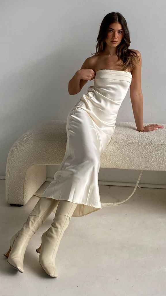 Satin Halter Backless Slit Midi Dress - Print High Neck Elastic Waist Wedding Guest Dress - Luzilly Bridal & Apparel