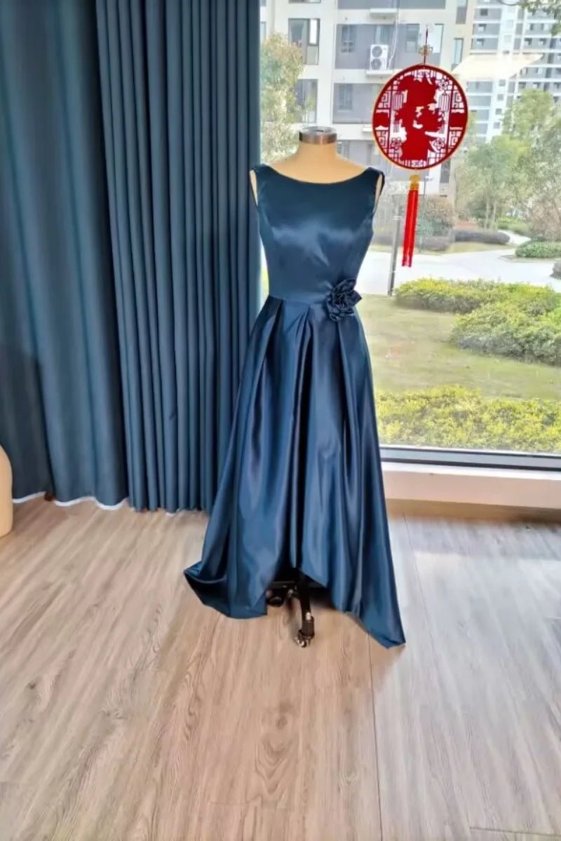 Satin Hi-Low Crew-Neck Mother of the Bride Dress with Pockets - Luzilly Bridal & Apparel