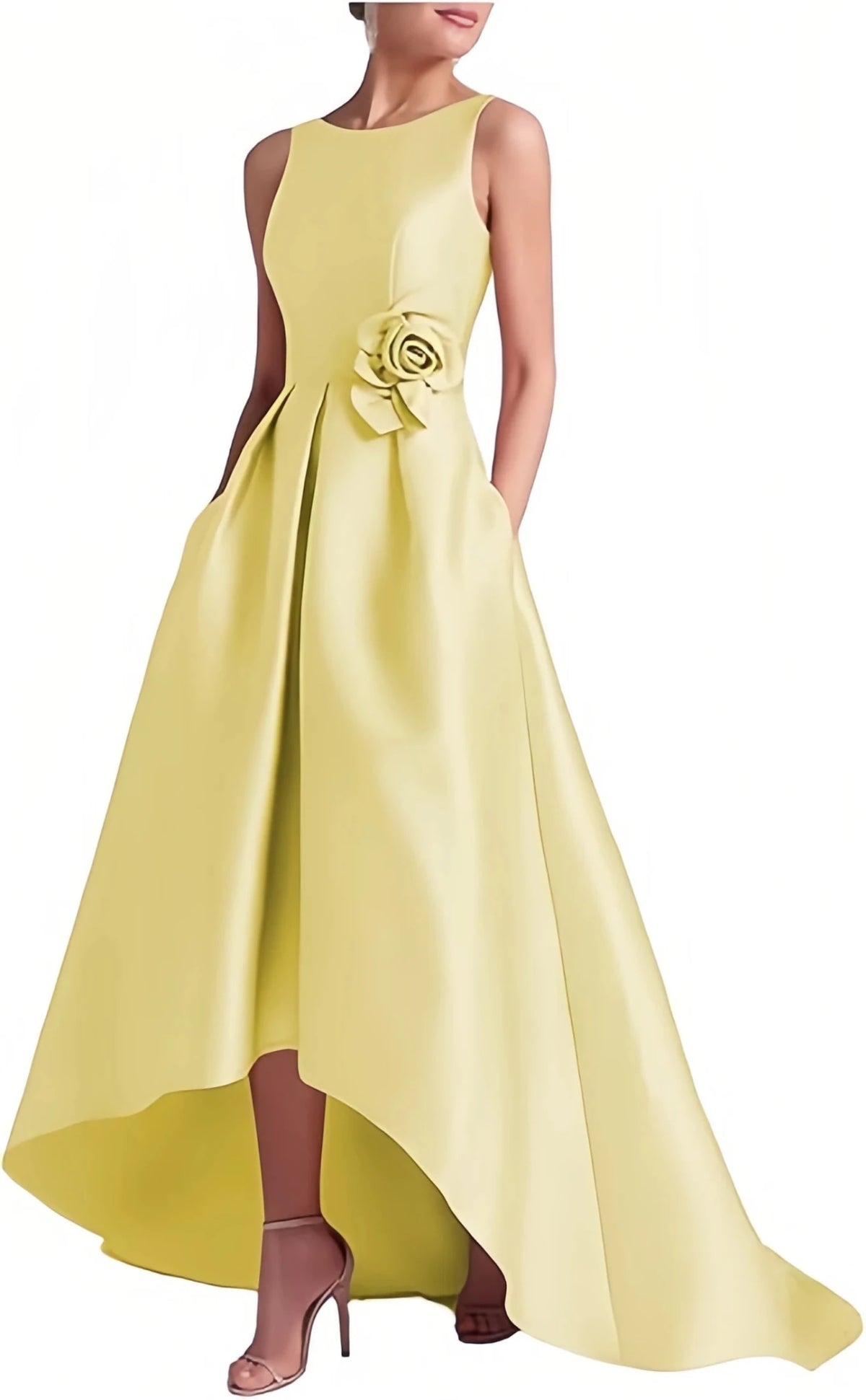 Satin Hi-Low Crew-Neck Mother of the Bride Dress with Pockets - Luzilly Bridal & Apparel