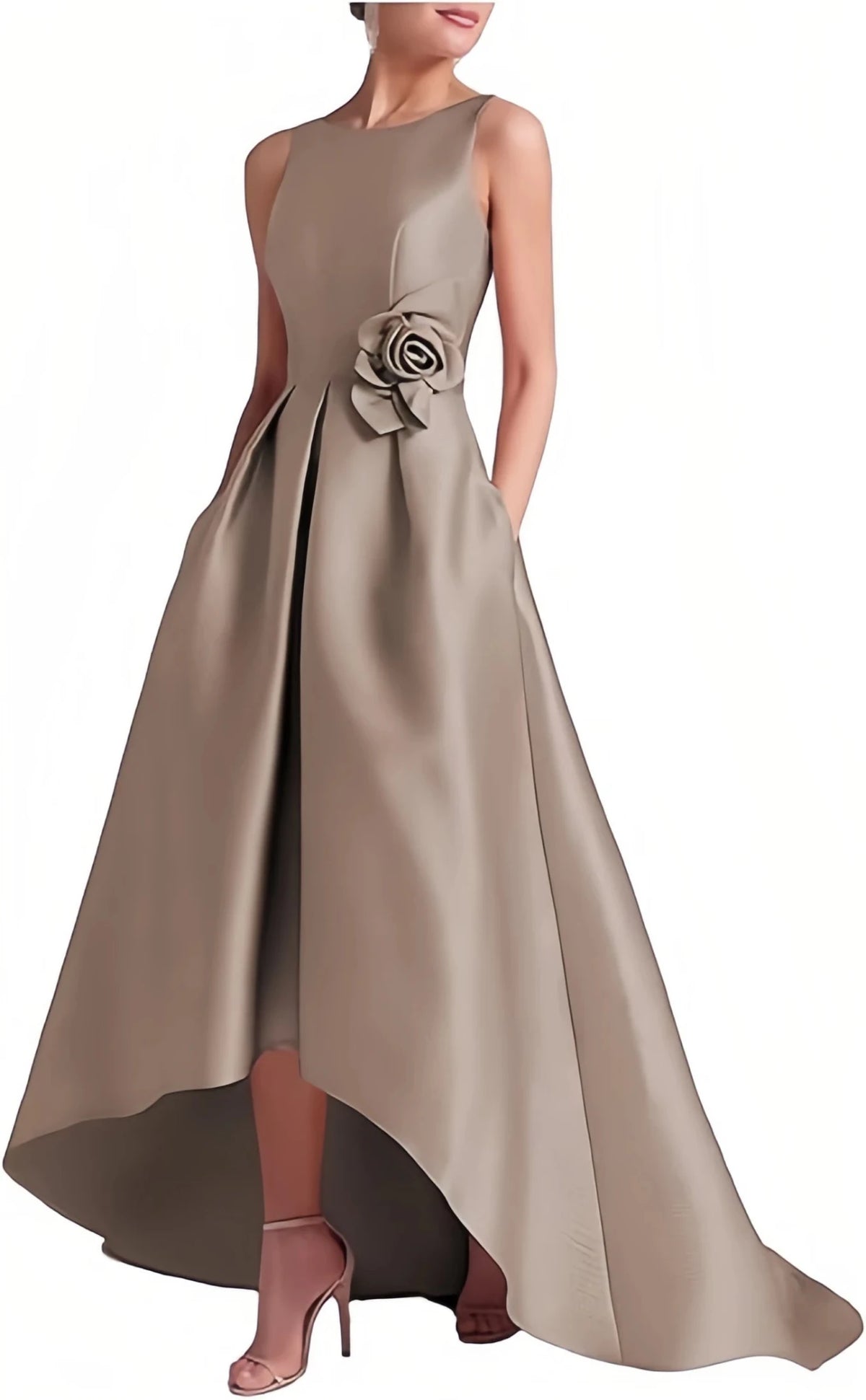 Satin Hi-Low Crew-Neck Mother of the Bride Dress with Pockets - Luzilly Bridal & Apparel