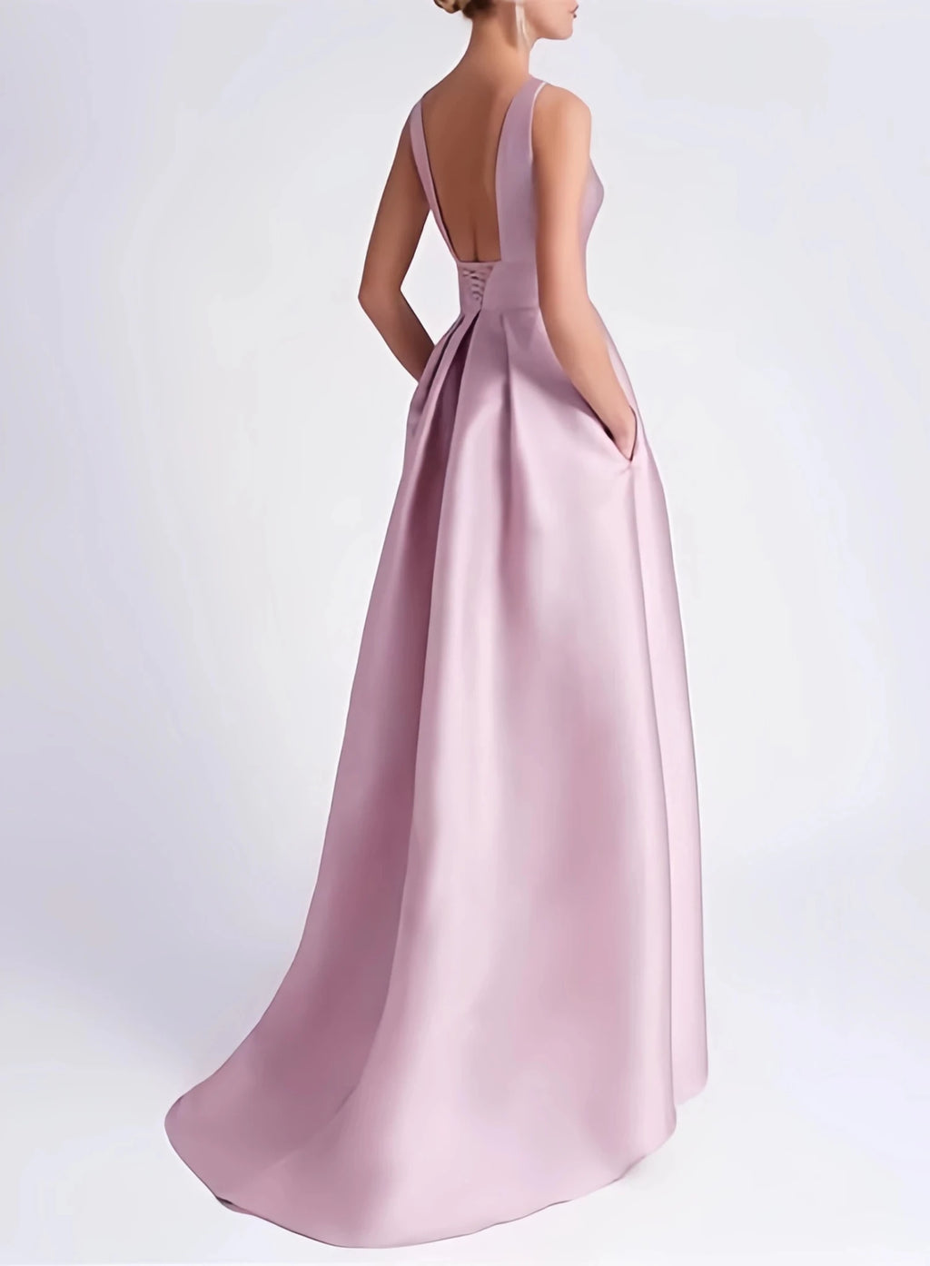 Satin Hi-Low Crew-Neck Mother of the Bride Dress with Pockets - Luzilly Bridal & Apparel