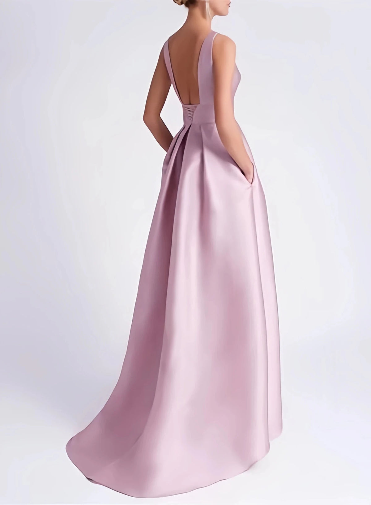 Satin Hi-Low Crew-Neck Mother of the Bride Dress with Pockets - Luzilly Bridal & Apparel