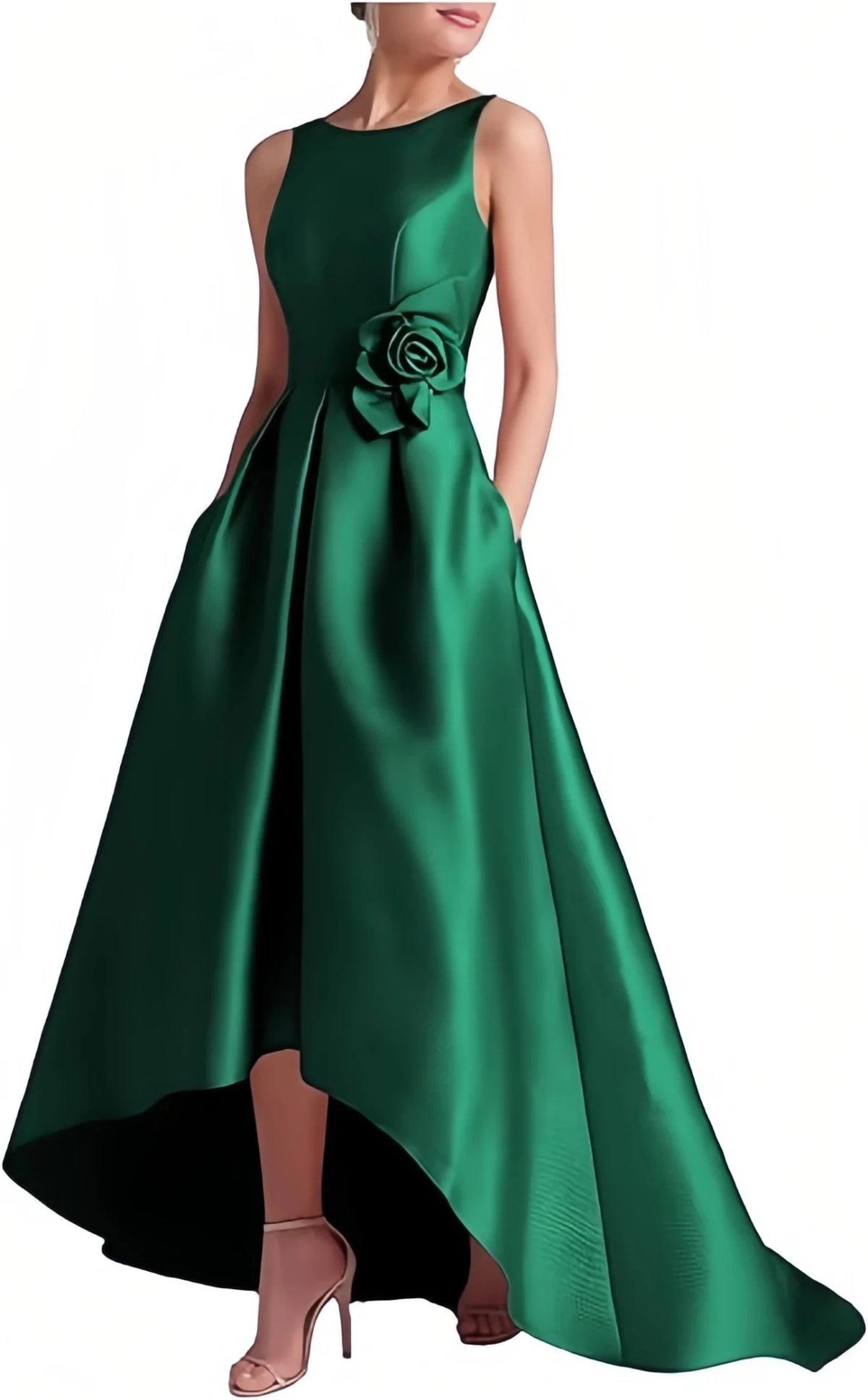 Satin Hi-Low Crew-Neck Mother of the Bride Dress with Pockets - Luzilly Bridal & Apparel
