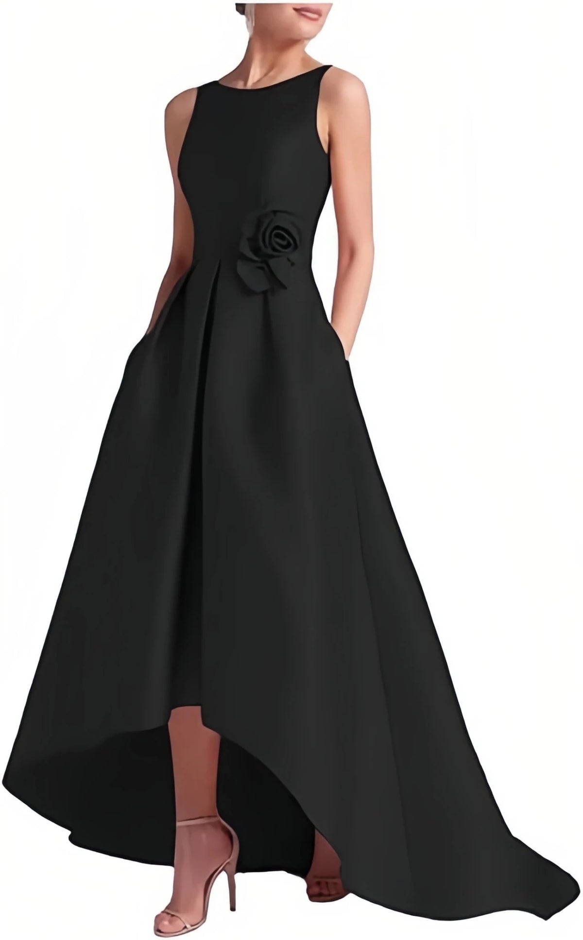 Satin Hi-Low Crew-Neck Mother of the Bride Dress with Pockets - Luzilly Bridal & Apparel