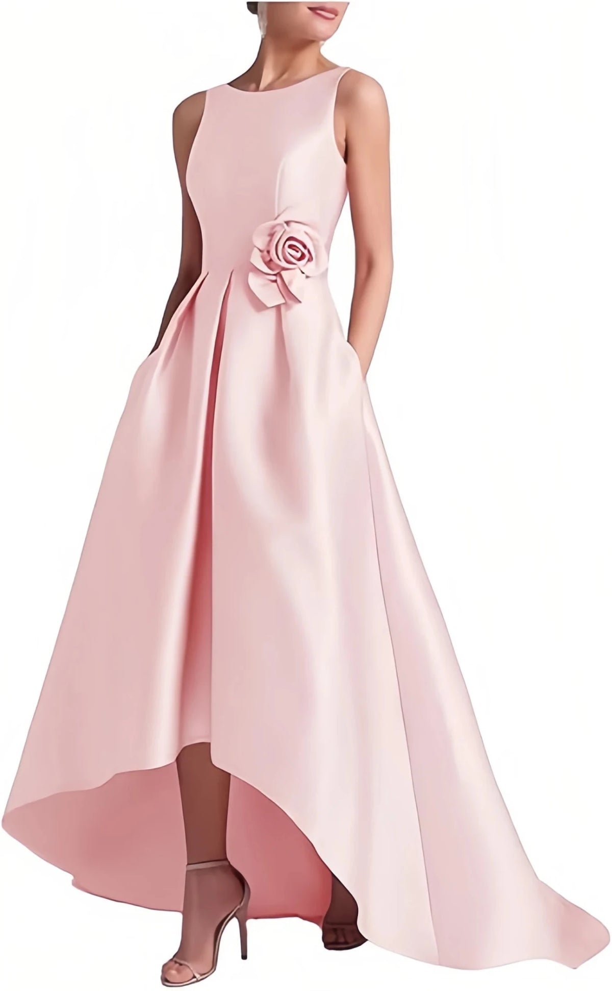 Satin Hi-Low Crew-Neck Mother of the Bride Dress with Pockets - Luzilly Bridal & Apparel