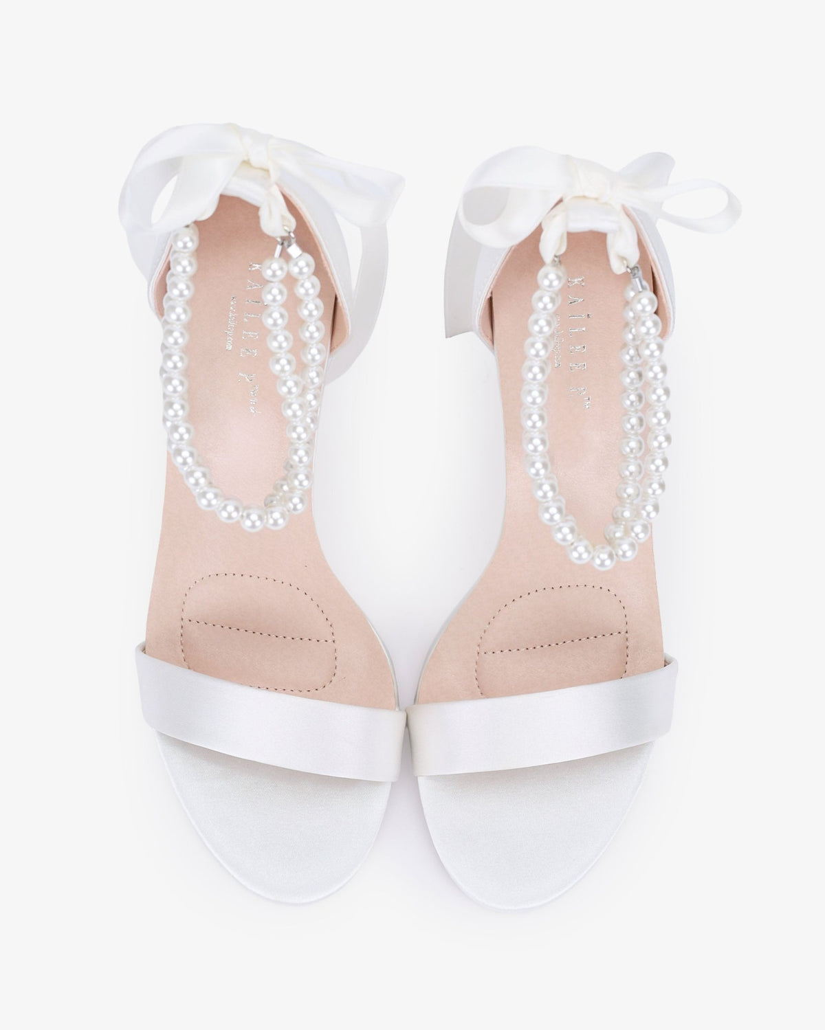 Satin High Heel Wedding Sandals with Double Pearls Ankle Strap - Luzilly Bridal & Apparel