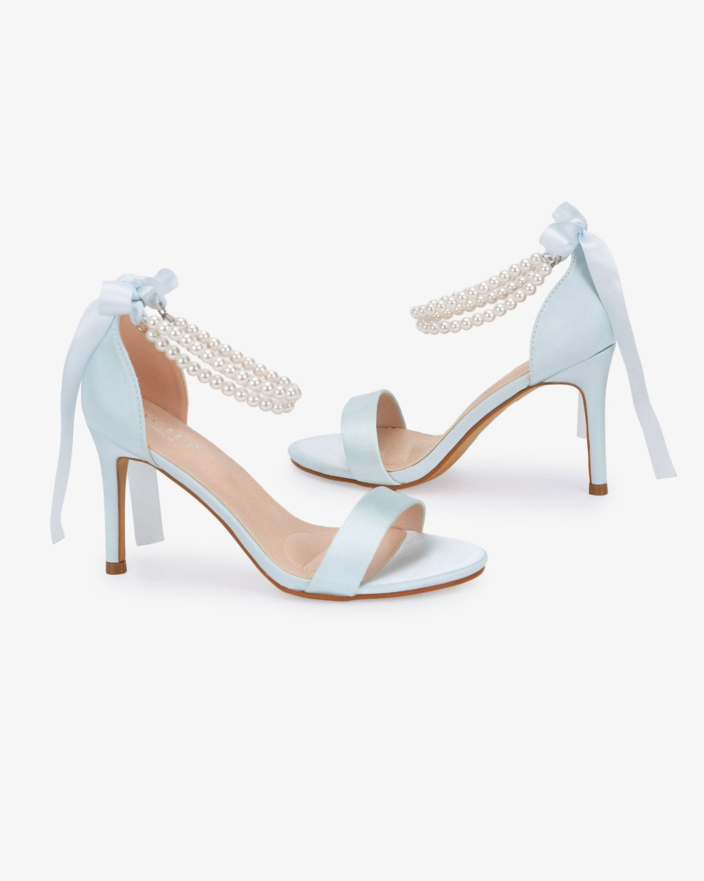 Satin High Heel Wedding Sandals with Double Pearls Ankle Strap - Luzilly Bridal & Apparel