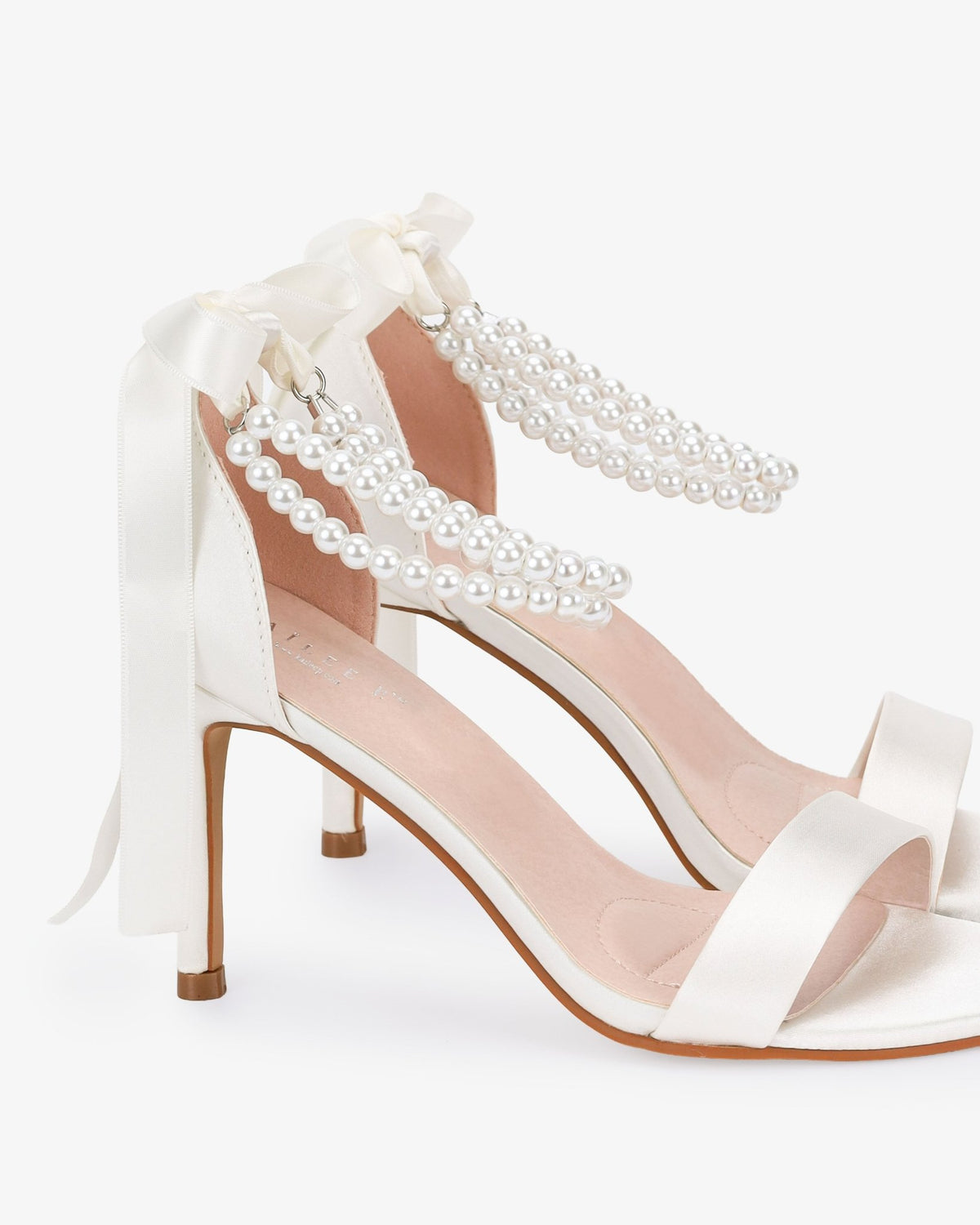 Satin High Heel Wedding Sandals with Double Pearls Ankle Strap - Luzilly Bridal & Apparel