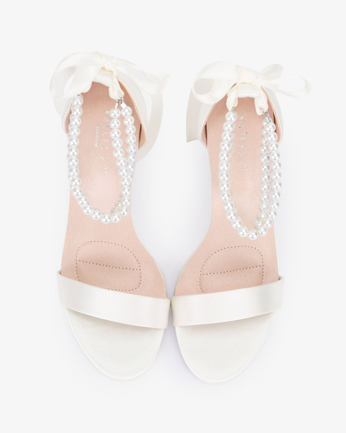 Satin High Heel Wedding Sandals with Double Pearls Ankle Strap - Luzilly Bridal & Apparel