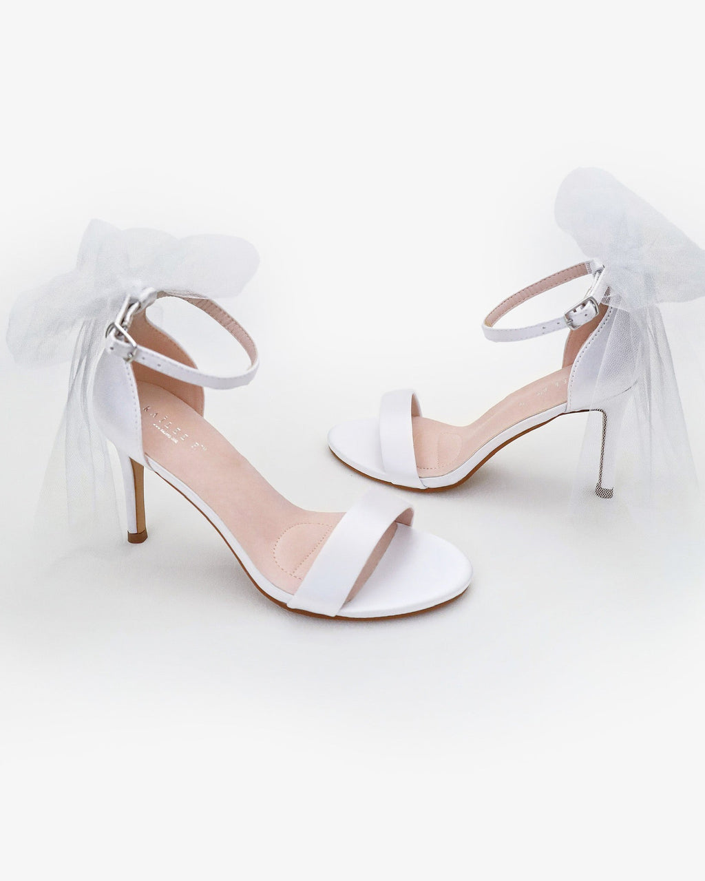 Satin High Heel Wedding Sandals with Tulle Back Bow - Luzilly Bridal & Apparel