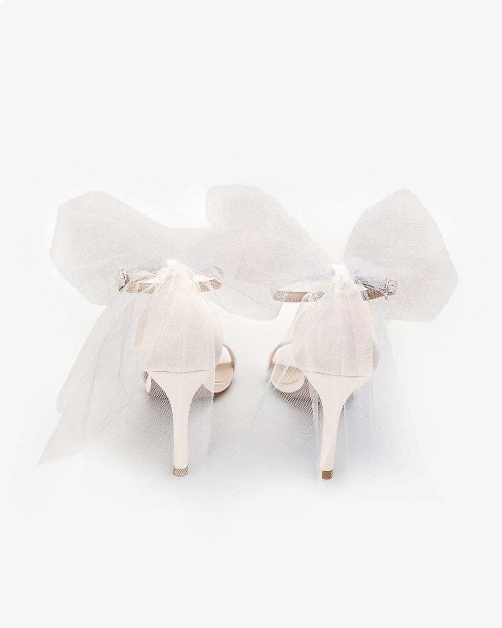 Satin High Heel Wedding Sandals with Tulle Back Bow - Luzilly Bridal & Apparel