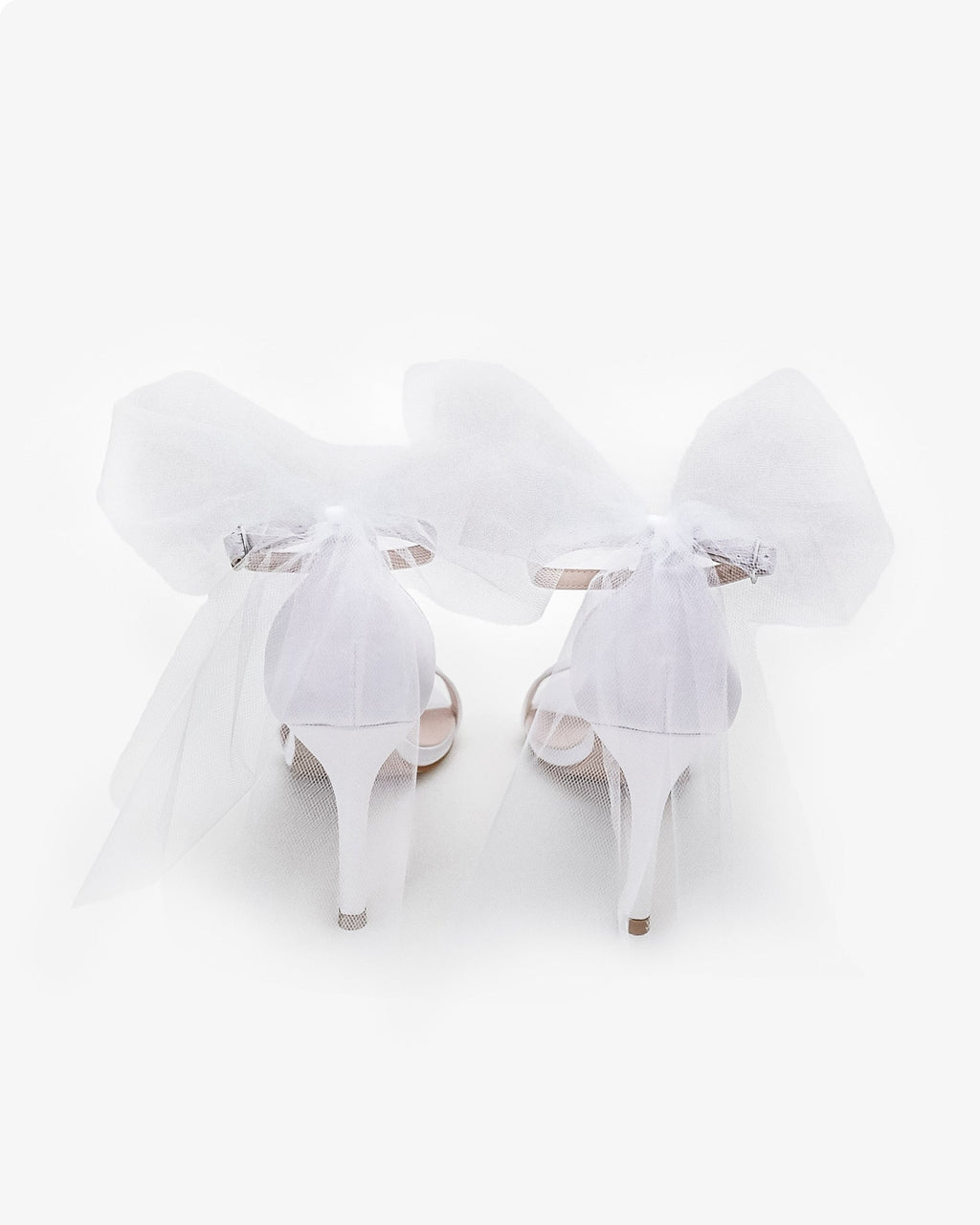 Satin High Heel Wedding Sandals with Tulle Back Bow - Luzilly Bridal & Apparel