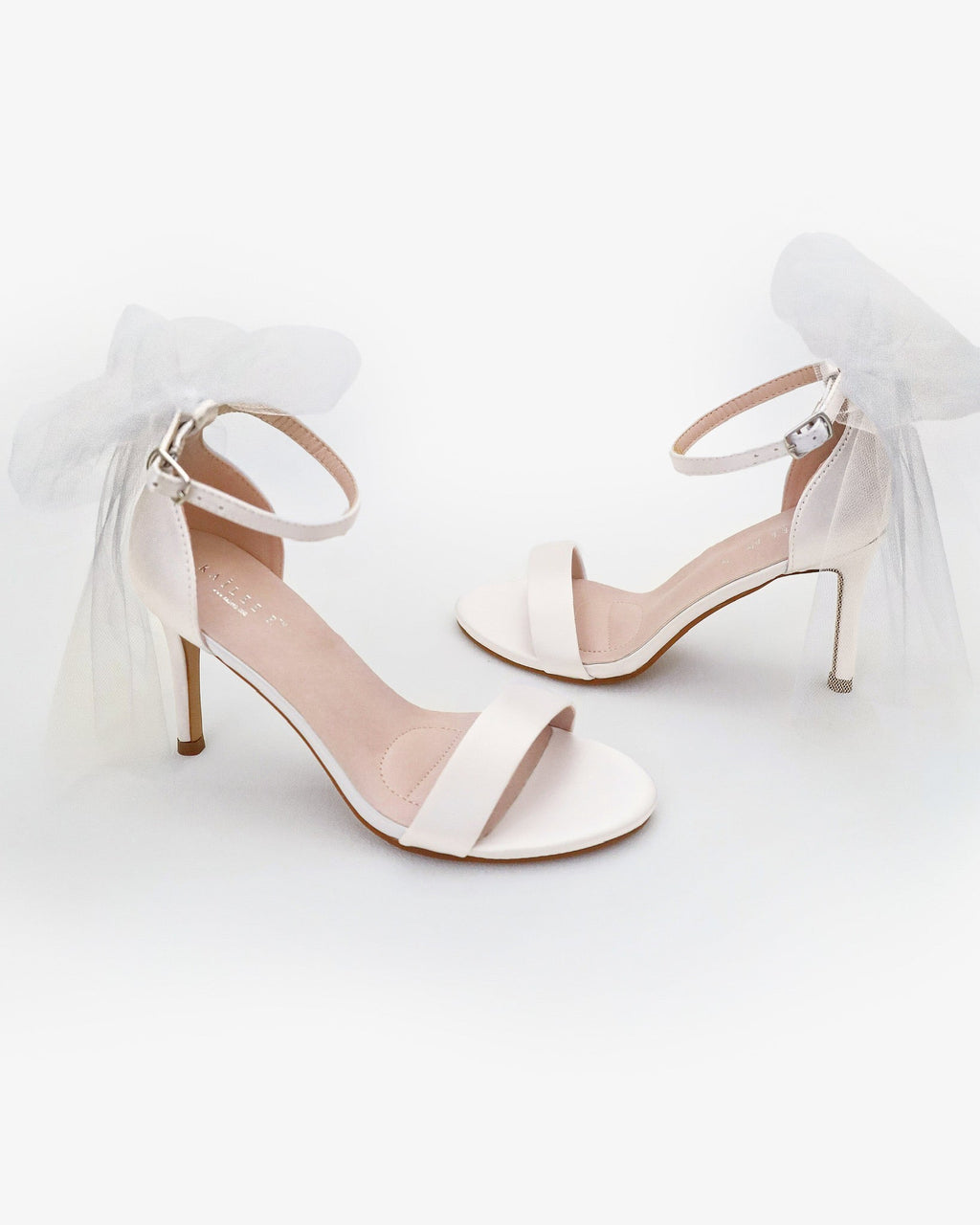 Satin High Heel Wedding Sandals with Tulle Back Bow - Luzilly Bridal & Apparel
