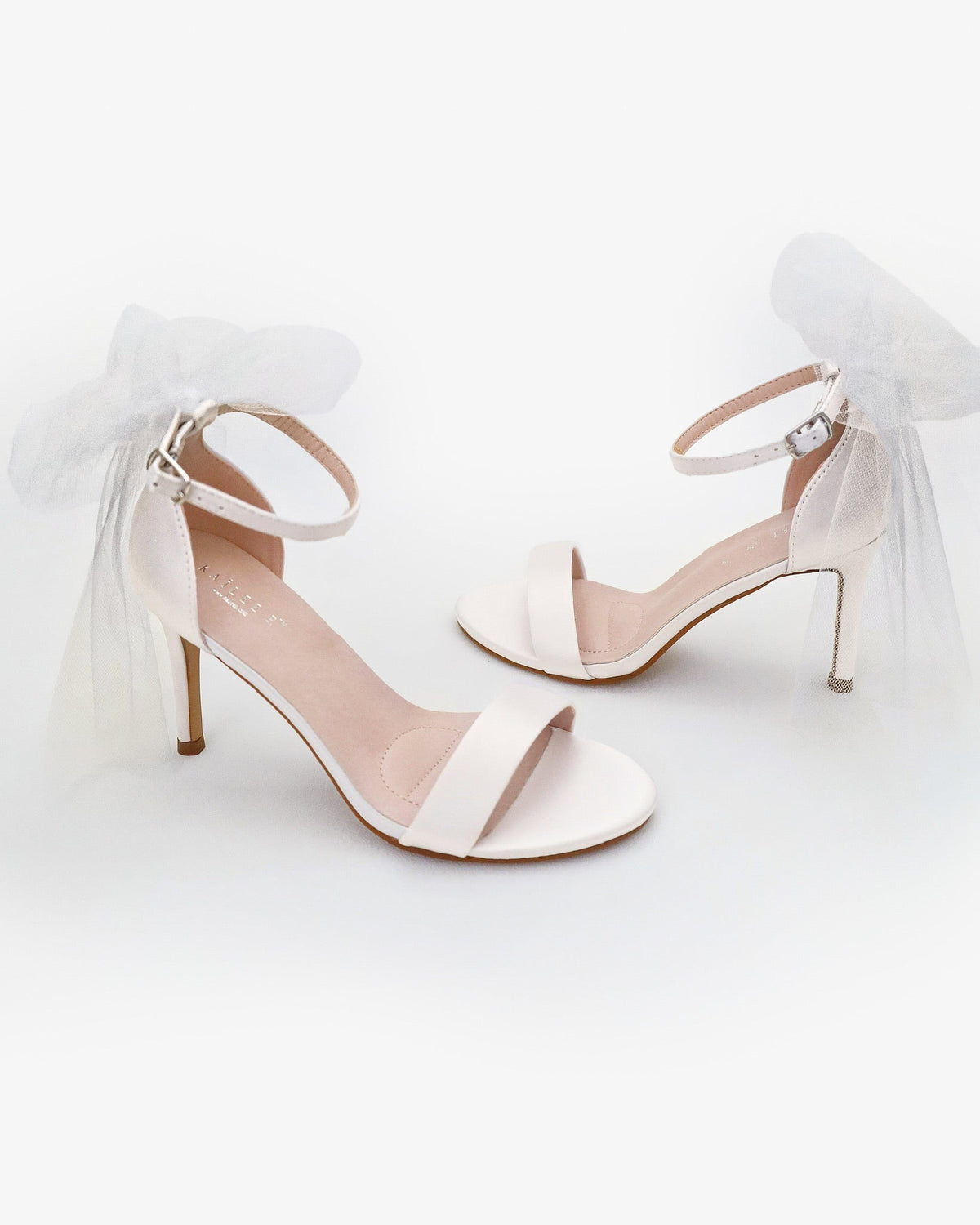 Satin High Heel Wedding Sandals with Tulle Back Bow - Luzilly Bridal & Apparel