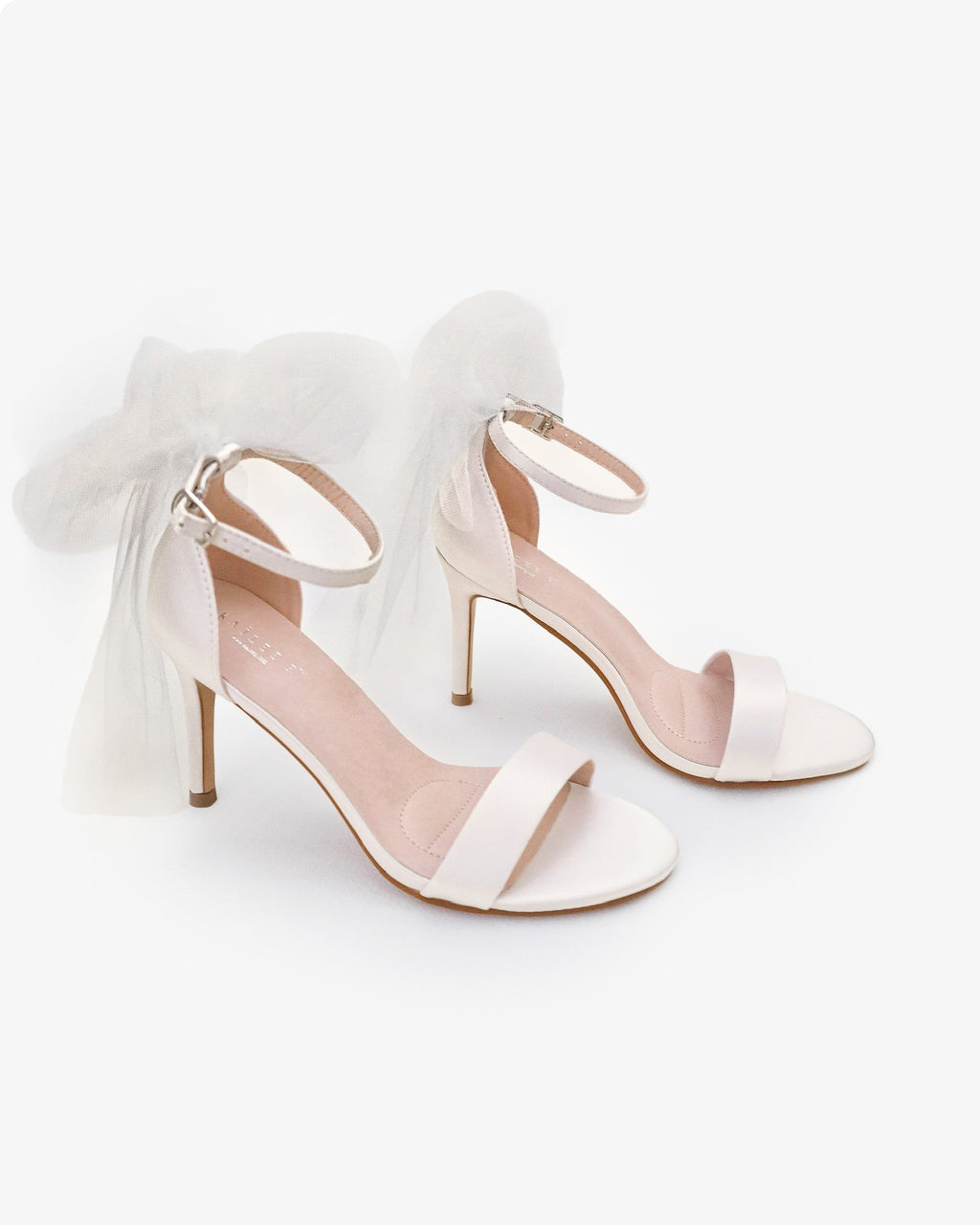 Satin High Heel Wedding Sandals with Tulle Back Bow - Luzilly Bridal & Apparel