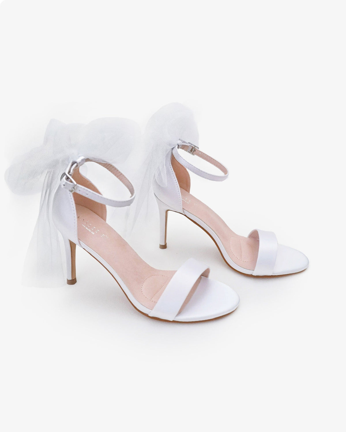 Satin High Heel Wedding Sandals with Tulle Back Bow - Luzilly Bridal & Apparel