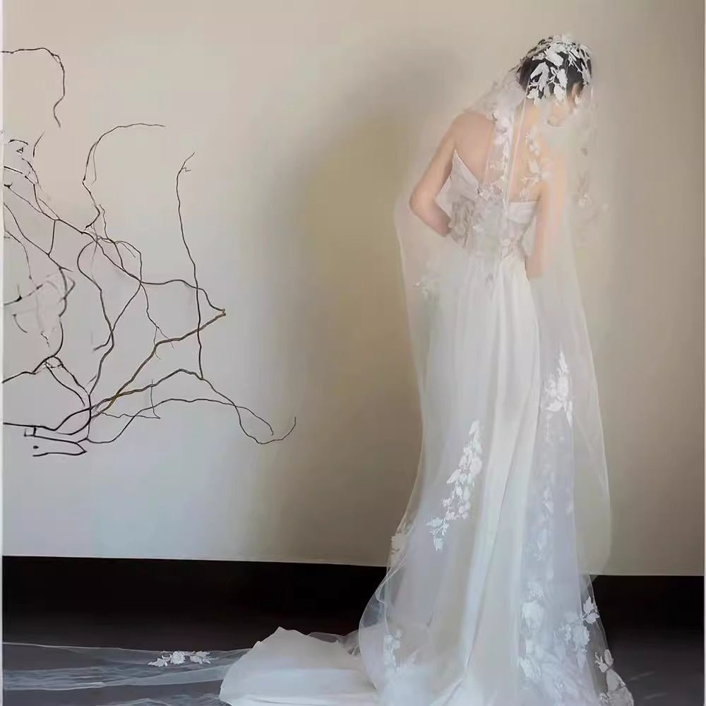 Satin Lace Wedding Veil Tube Top Fishtail Wedding Dress - Luzilly Bridal & Apparel