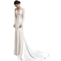 Satin Light Wedding Dress Long Sleeved Slim Fishtail Lace French - Luzilly Bridal & Apparel
