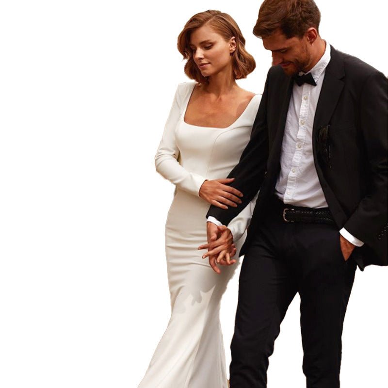 Satin Long-Sleeve Fishtail Wedding Dress - Luzilly Bridal & Apparel
