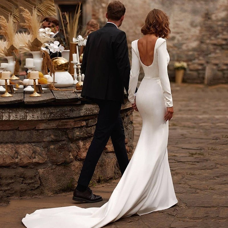Satin Long-Sleeve Fishtail Wedding Dress - Luzilly Bridal & Apparel