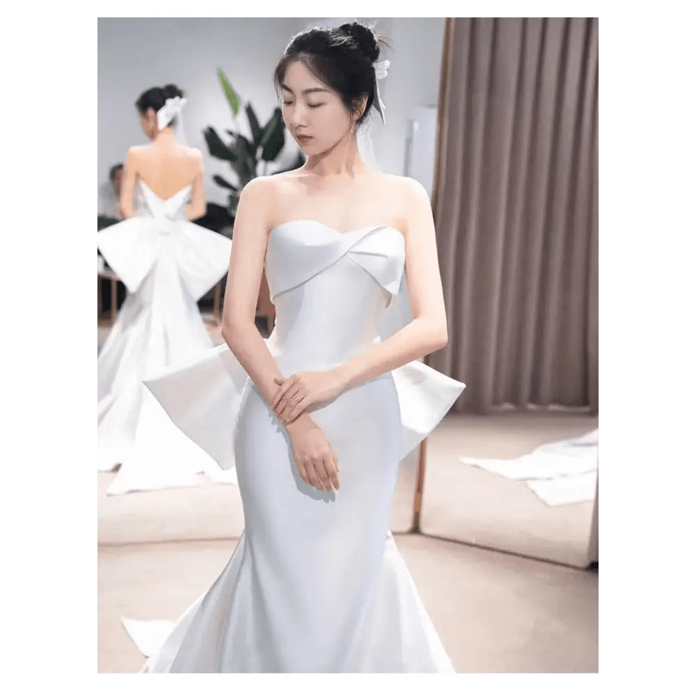Satin Mermaid Wedding Dress with Train - Luzilly Bridal & Apparel