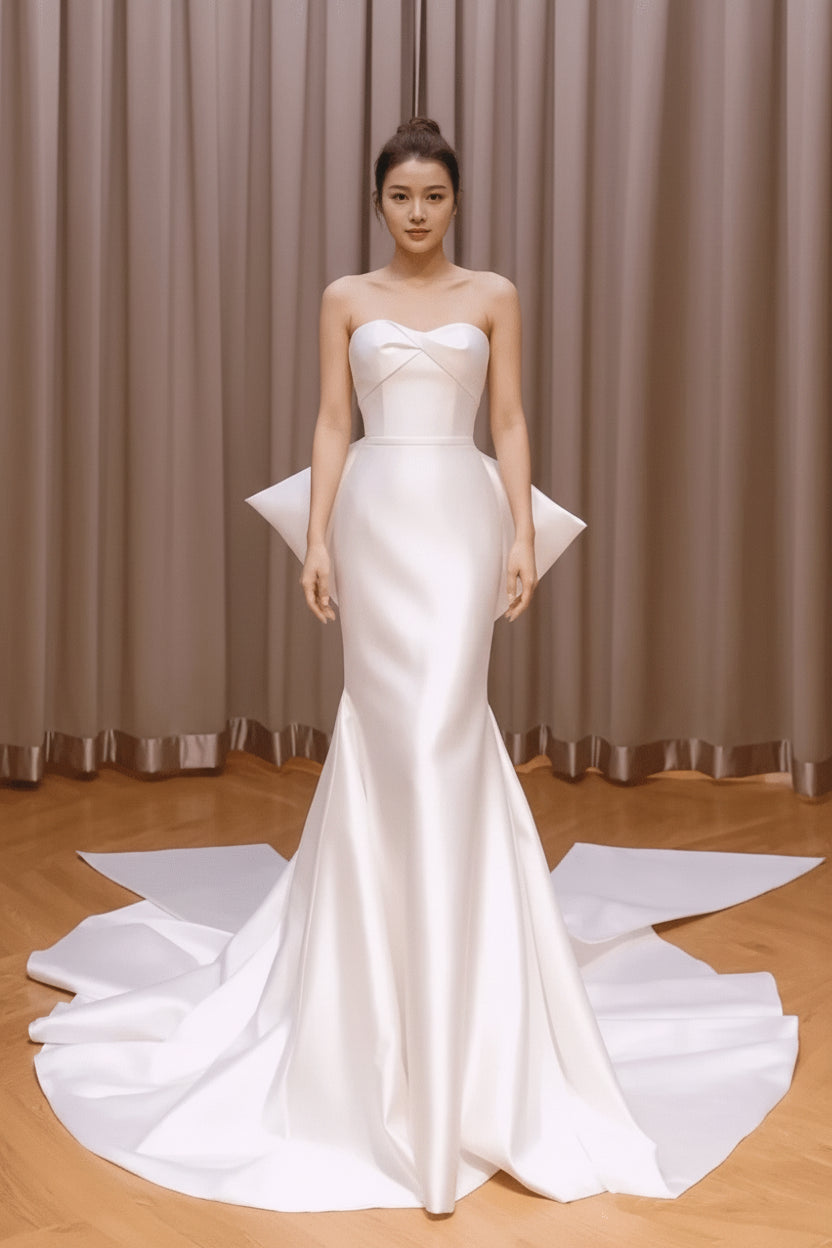Satin Mermaid Wedding Dress with Train - Luzilly Bridal & Apparel
