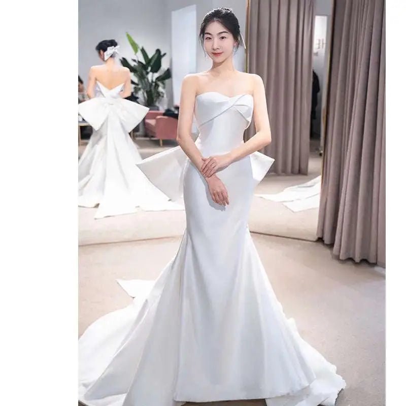 Satin Mermaid Wedding Dress with Train - Luzilly Bridal & Apparel