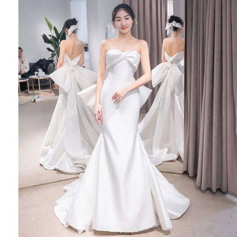 Satin Mermaid Wedding Dress with Train - Luzilly Bridal & Apparel