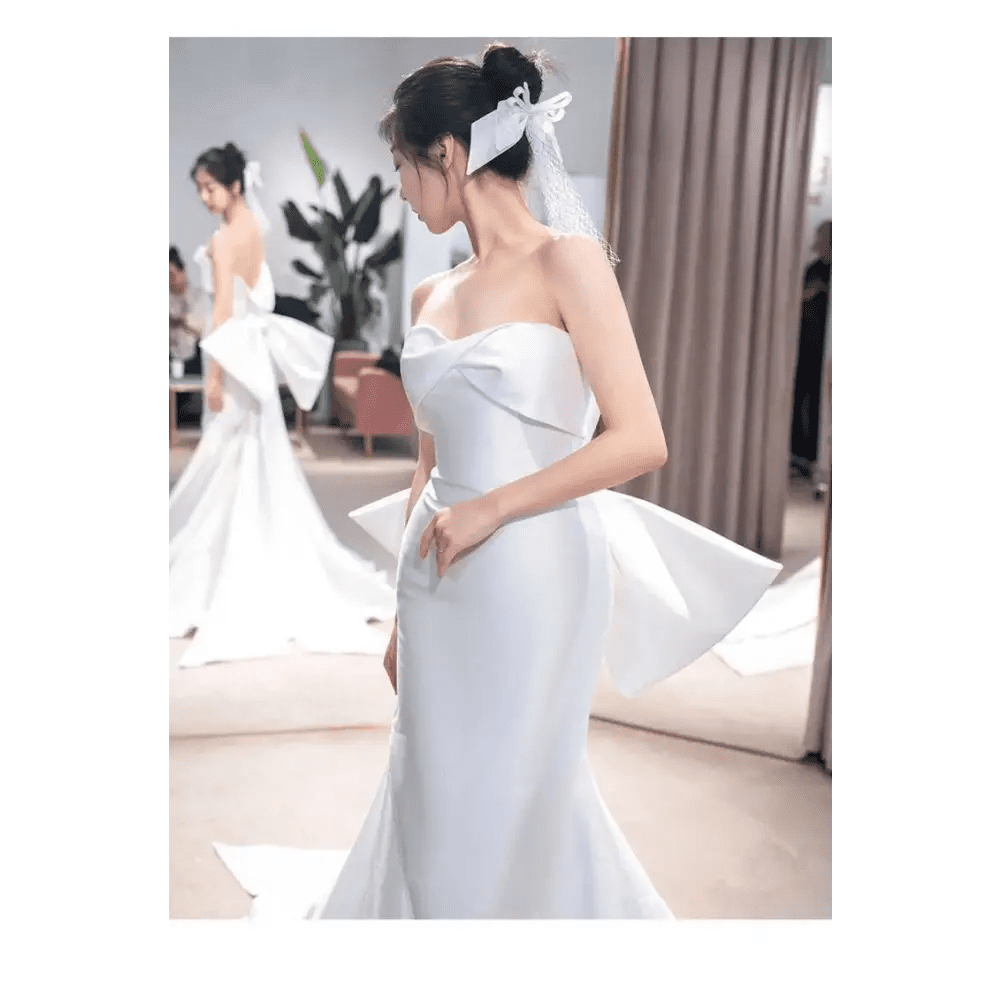 Satin Mermaid Wedding Dress with Train - Luzilly Bridal & Apparel