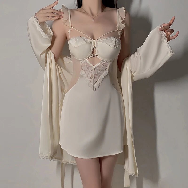 Satin Nightgown and Robe Cardigan Set - Luzilly Bridal & Apparel