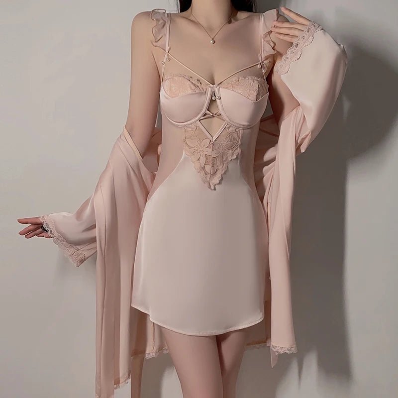 Satin Nightgown and Robe Cardigan Set - Luzilly Bridal & Apparel