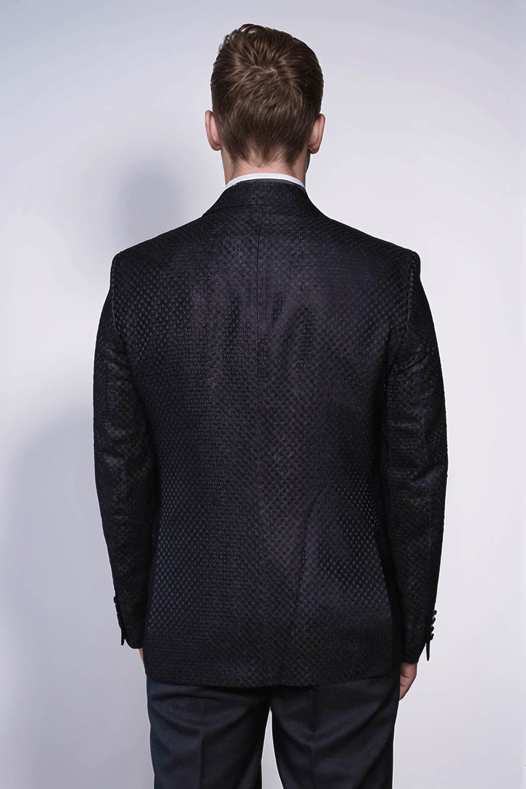 Satin Peak Lapel Textured Men's Royal Black Tuxedo Jacket - Wessi - Luzilly Bridal & Apparel