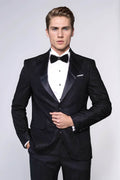 Satin Peak Lapel Textured Men's Royal Black Tuxedo Jacket - Wessi - Luzilly Bridal & Apparel