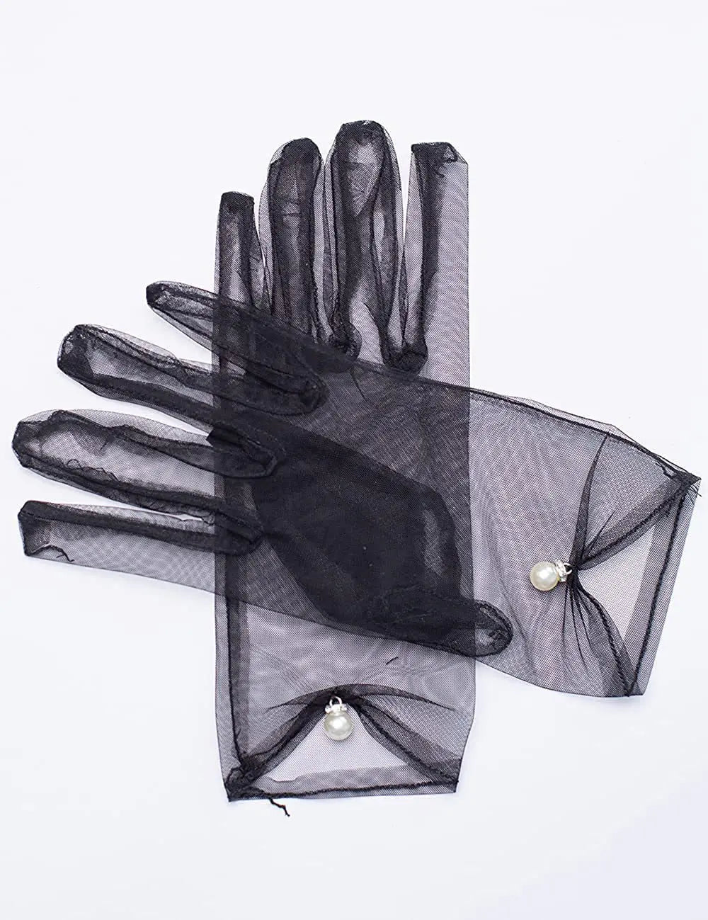 Satin Petal & Pearl Bow Short Bridal Gloves - Luzilly Bridal & Apparel