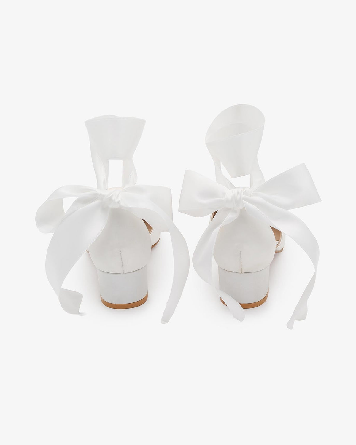 Satin Pointy Toe Low Block Heels Wedding Shoes with Wrapped Ribbon Tie - Luzilly Bridal & Apparel