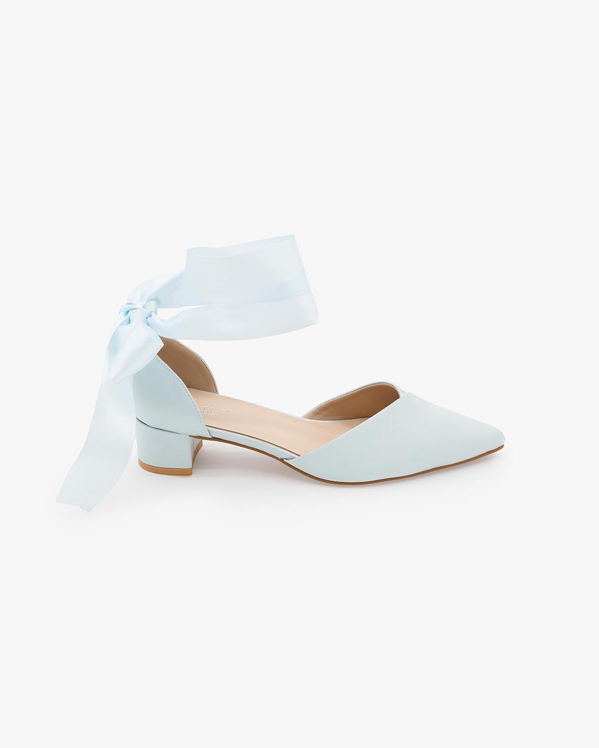 Satin Pointy Toe Low Block Heels Wedding Shoes with Wrapped Ribbon Tie - Luzilly Bridal & Apparel