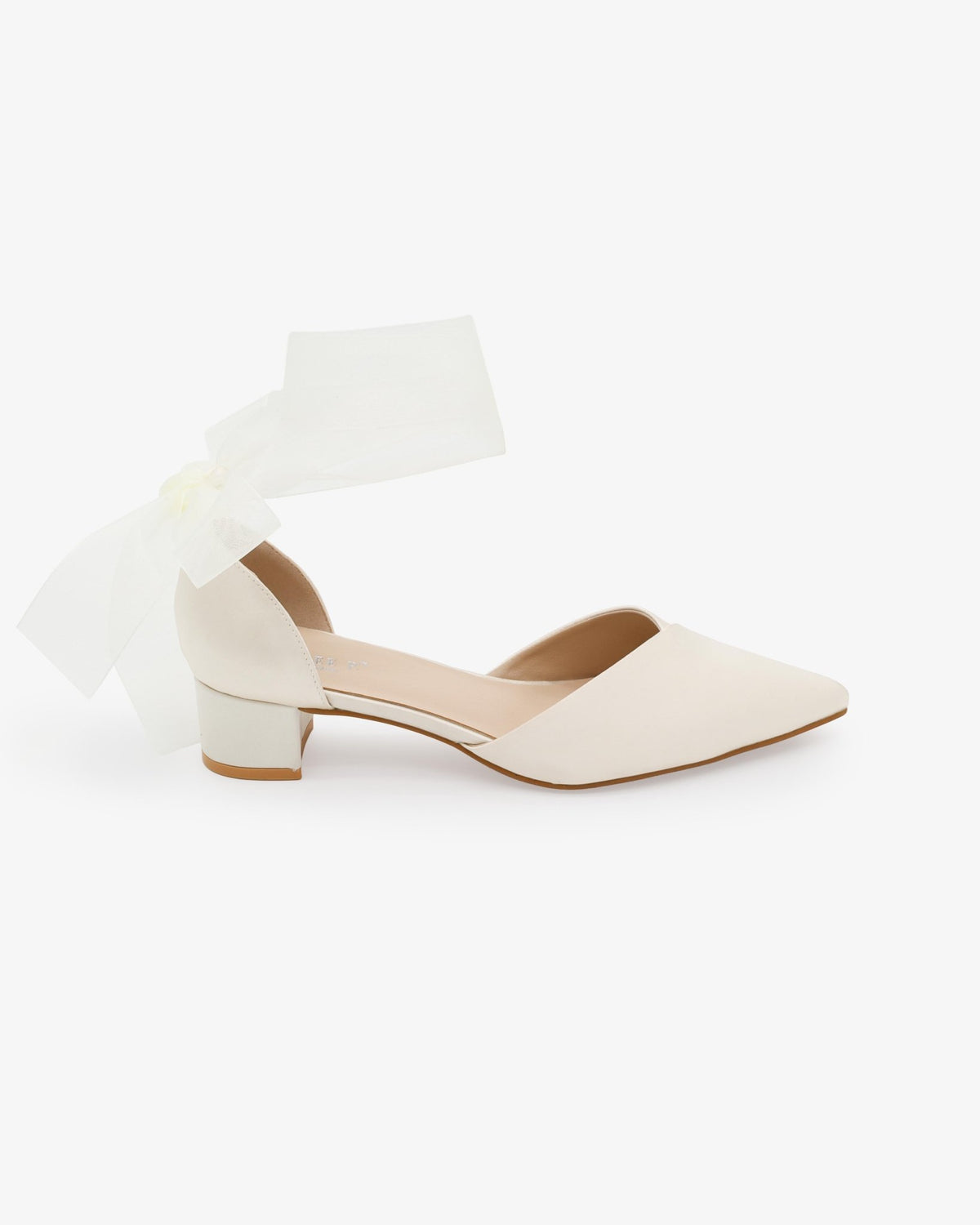 Satin Pointy Toe Low Block Heels Wedding Shoes with Wrapped Ribbon Tie - Luzilly Bridal & Apparel