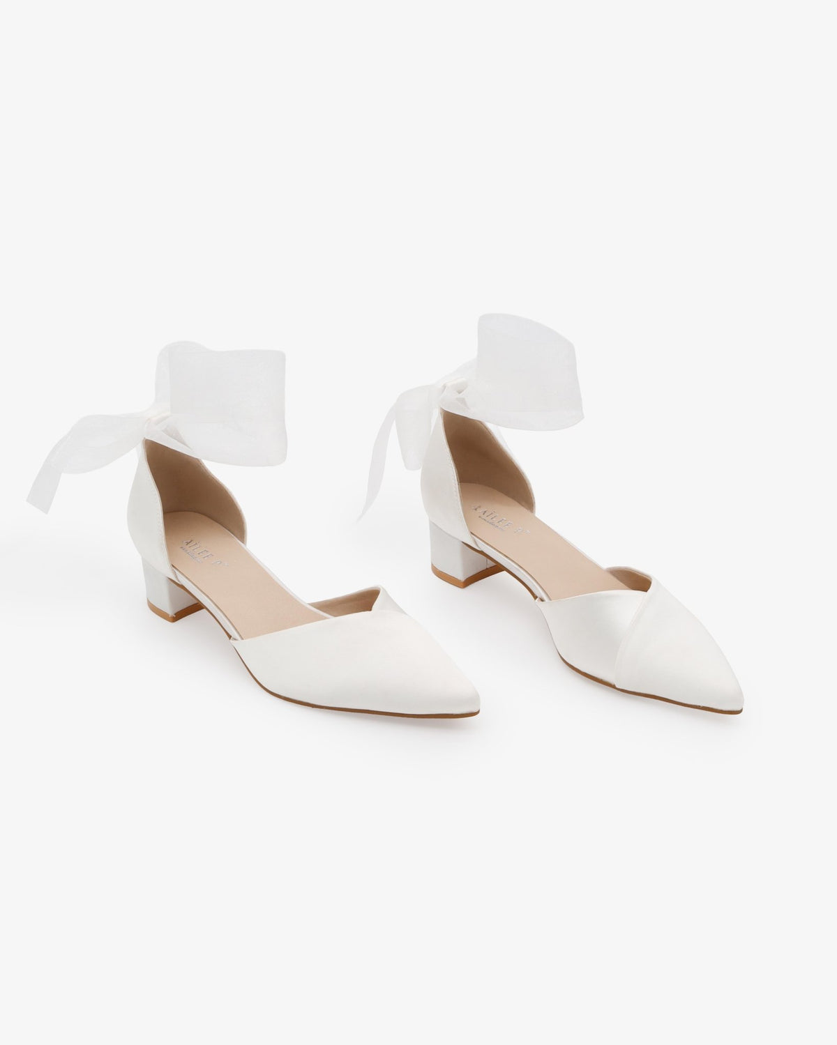 Satin Pointy Toe Low Block Heels Wedding Shoes with Wrapped Ribbon Tie - Luzilly Bridal & Apparel