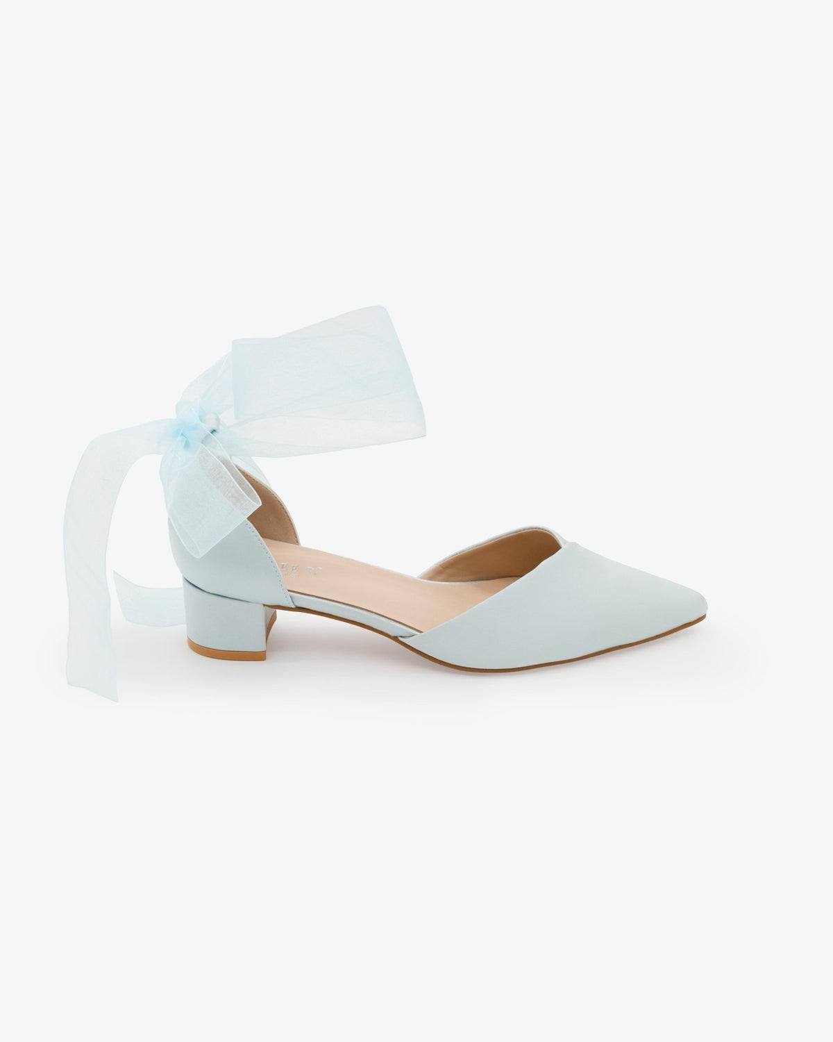 Satin Pointy Toe Low Block Heels Wedding Shoes with Wrapped Ribbon Tie - Luzilly Bridal & Apparel