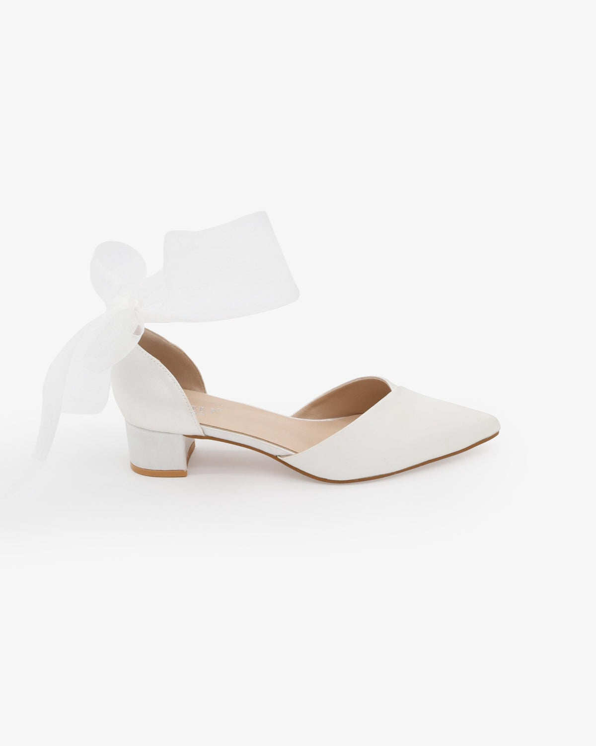 Satin Pointy Toe Low Block Heels Wedding Shoes with Wrapped Ribbon Tie - Luzilly Bridal & Apparel