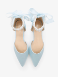 Satin Pointy Toe Wedding Flats with Perla Ankle Strap - Luzilly Bridal & Apparel