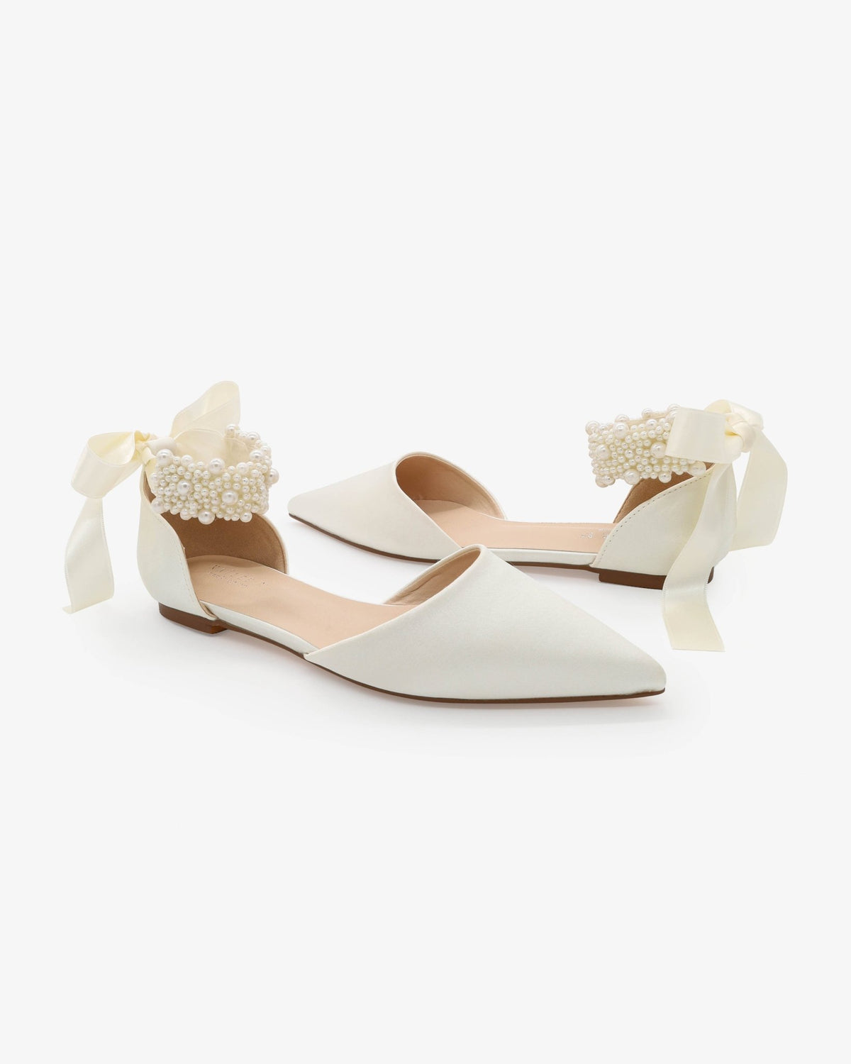 Satin Pointy Toe Wedding Flats with Perla Ankle Strap - Luzilly Bridal & Apparel