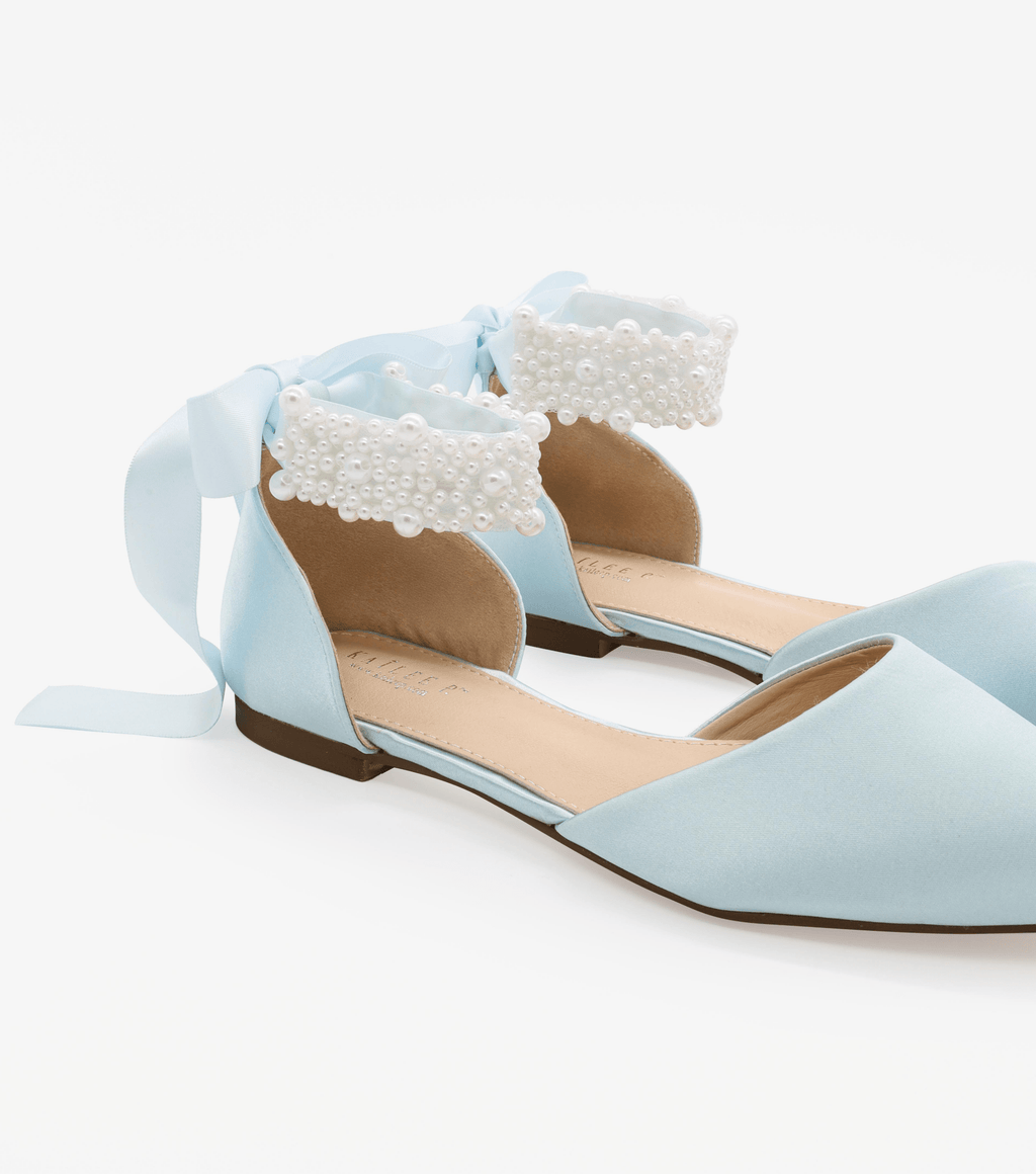 Satin Pointy Toe Wedding Flats with Perla Ankle Strap - Luzilly Bridal & Apparel