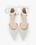 Satin Pointy Toe Wedding Flats with Perla Ankle Strap - Luzilly Bridal & Apparel