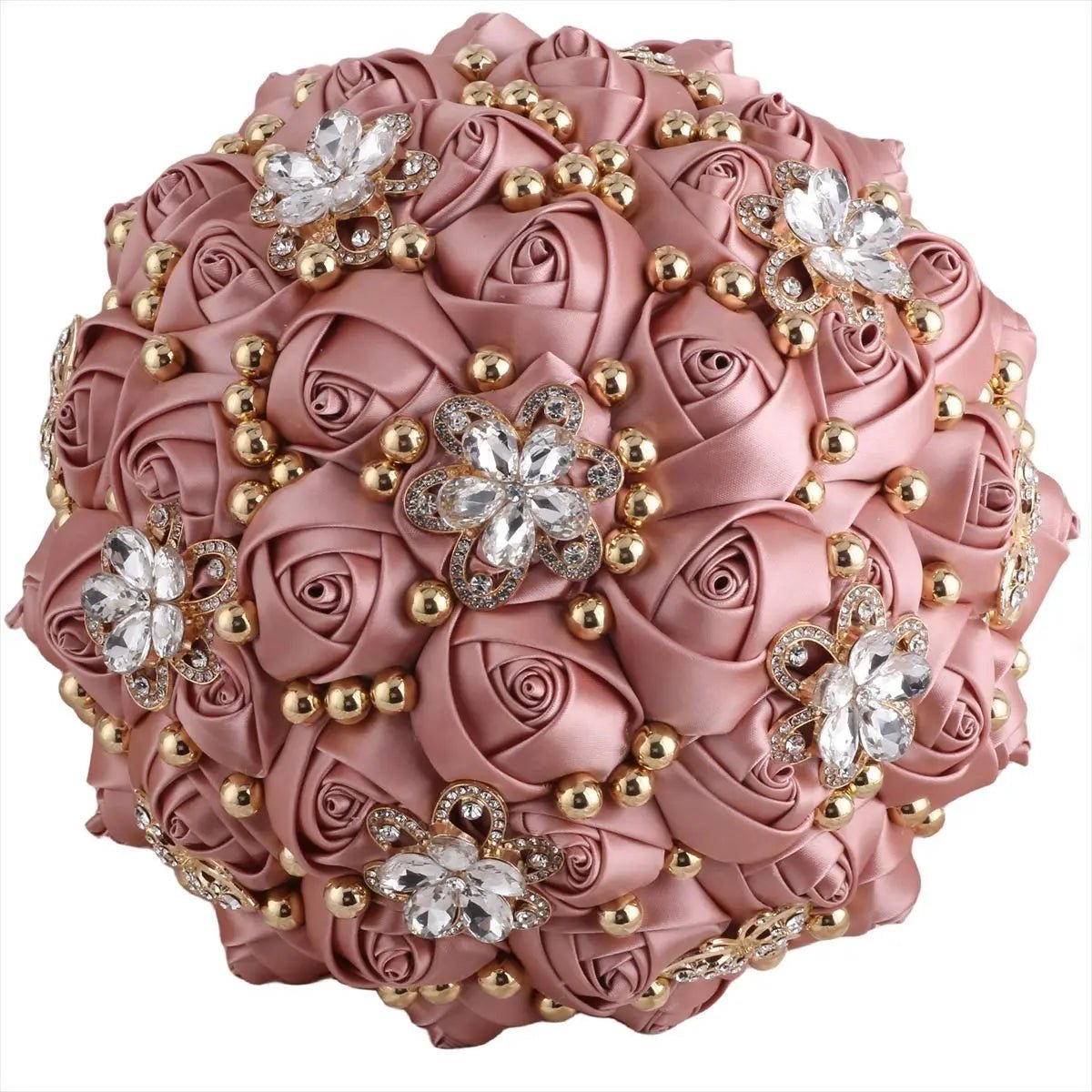 Satin Rose and Crystal Wedding Bouquet in Blush Pink Tones - Luzilly Bridal & Apparel