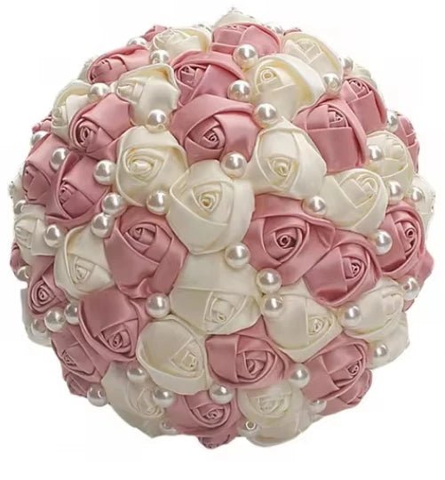 Satin Rose and Crystal Wedding Bouquet in Blush Pink Tones - Luzilly Bridal & Apparel
